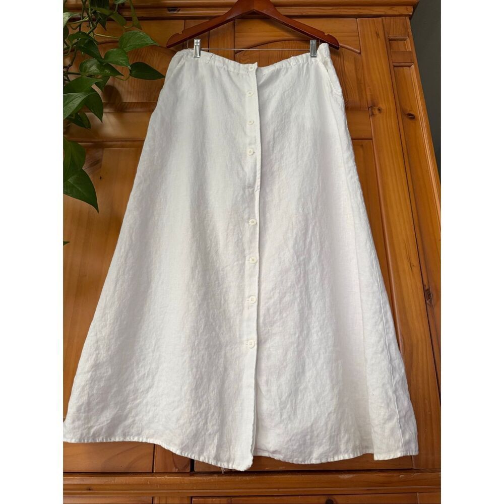 Autograph New York White Linen Button-Front Midi Skirt Size 12 - Picture 3 of 12
